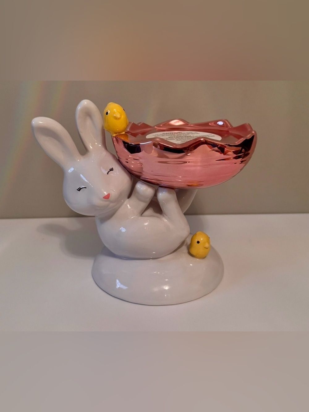 Easter Bath & Body Works New Pink and Yellow Ceramic Bunny Candle Holder